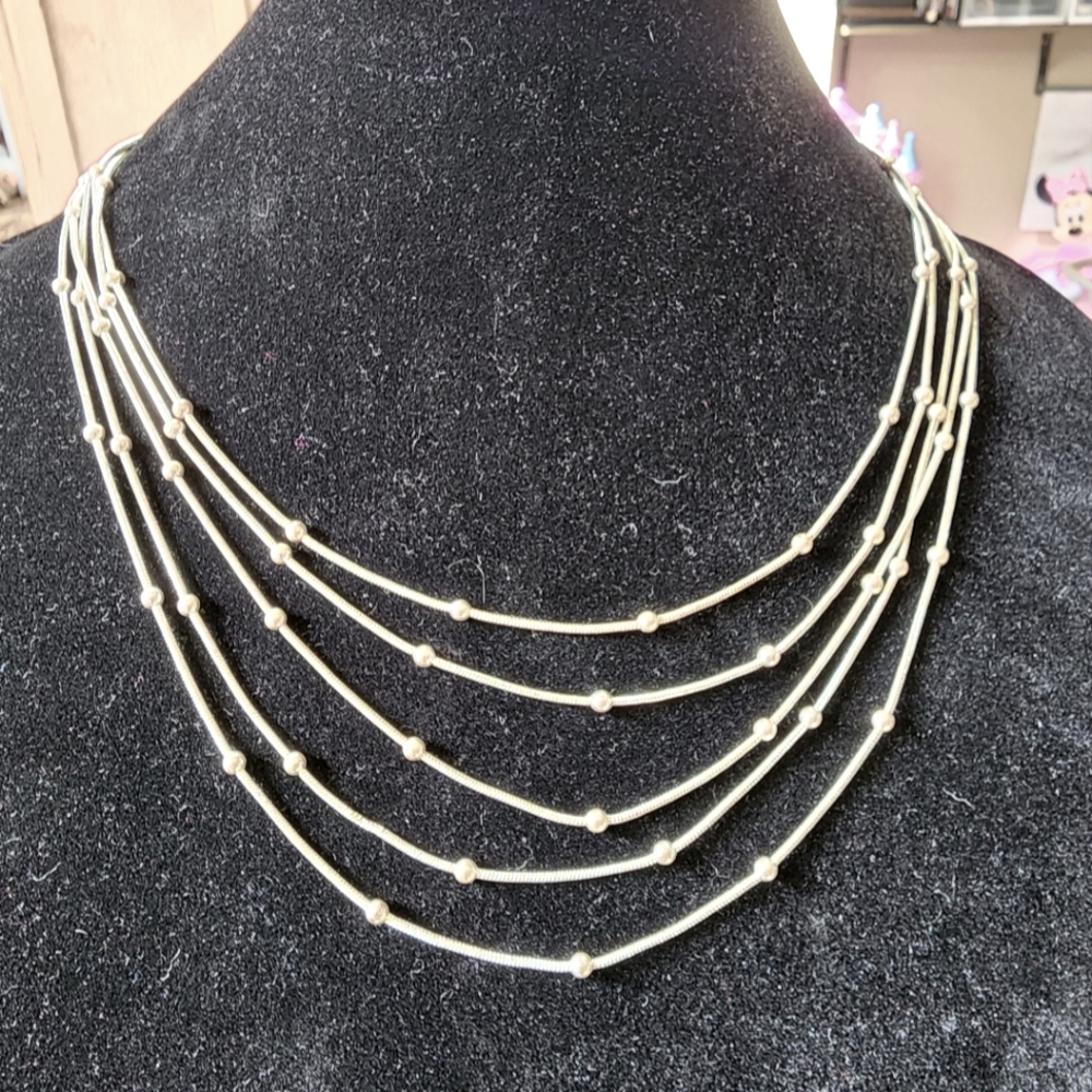 Vintage 5 Strand Silver Plated Adjustable Ball and Chain Necklace